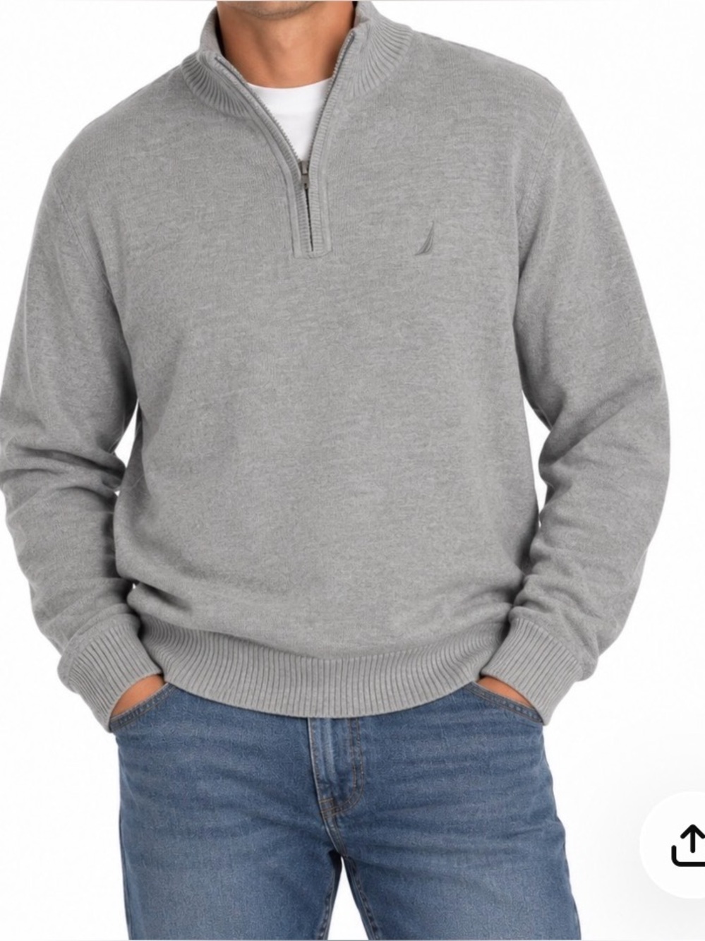Nautica Men's Light Gray Quarter-Zip Sweater